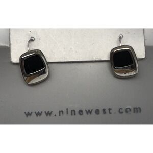 1980s‎ Vintage Silver Black Onyx Color Dangle Pierced Earrings Jewelry Nine West